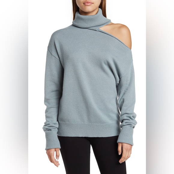 PAIGE Women’s Raundi Cutout Shoulder Sweater size L NWT in Stone Blue - Picture 1 of 9